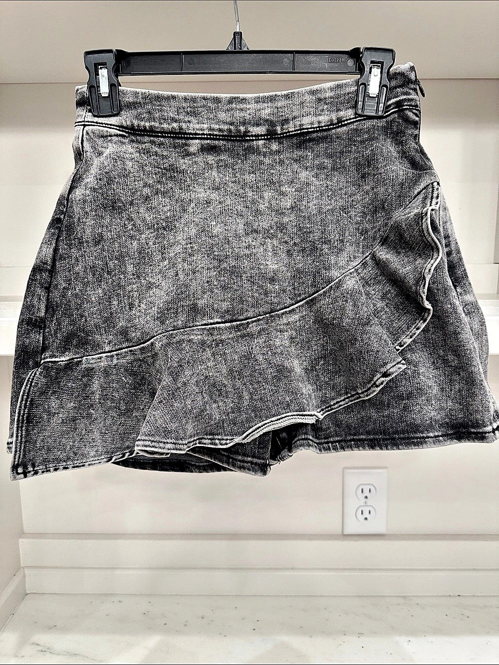 Pink Lily small My Favorite Stretchy Black Acid Wash Denim Skort. Like new